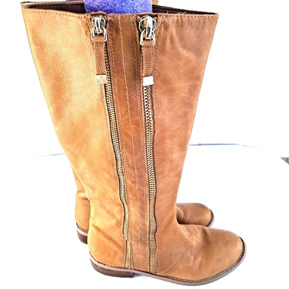 Vintage Tahari Knee Boot 9M Andy Leather Double Zipper Tall Caramel Brown - Picture 8 of 14